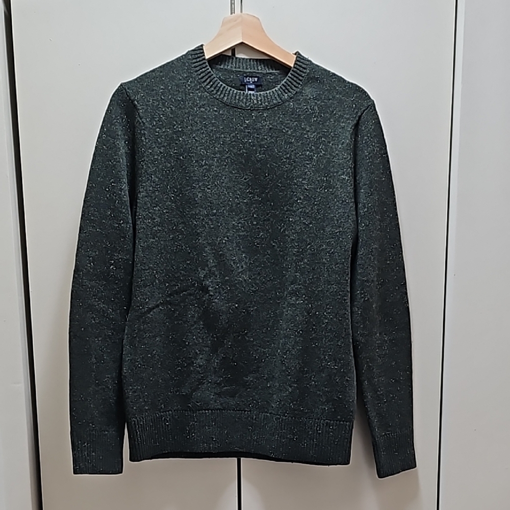 J. Crew Dark Green Crewneck Sweater with Faux Leather Shoulder Pads - small